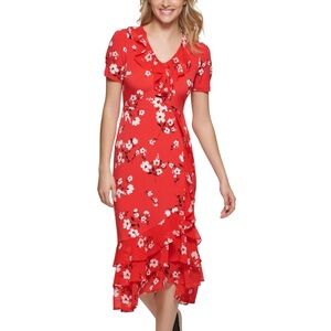 Karl Lagerfeld Red Floral Maxi Dress